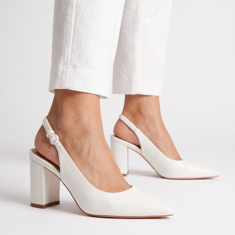 Unbranded Slingback Heels Womens 8 Pointed Toe White Block Heel Good